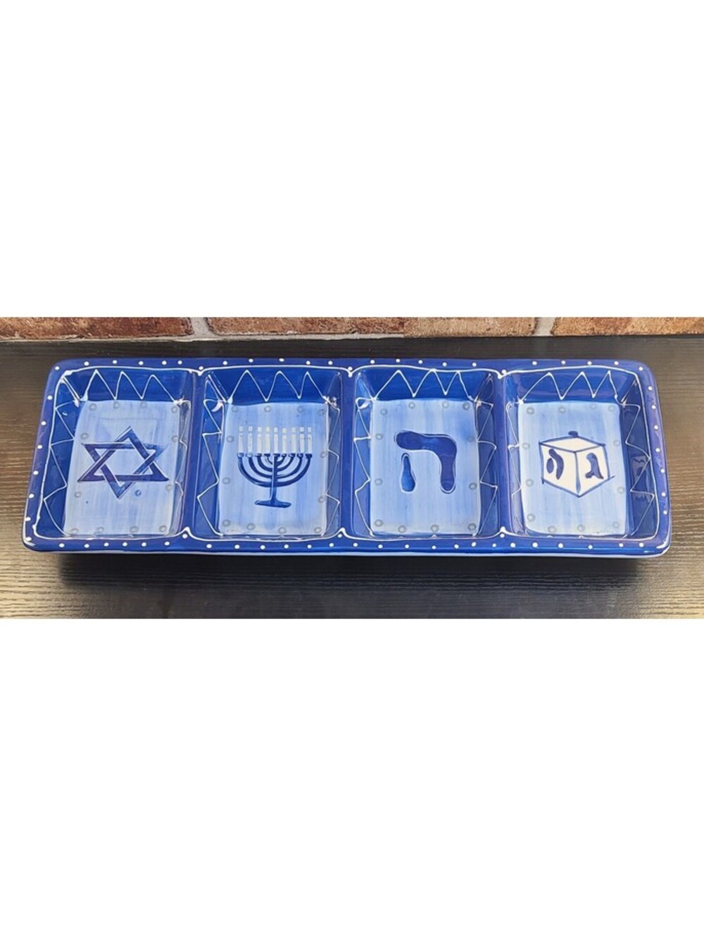 Mesa International Hanukkah 4 Sectional Platter Holiday Menorah Dreidel Judaica